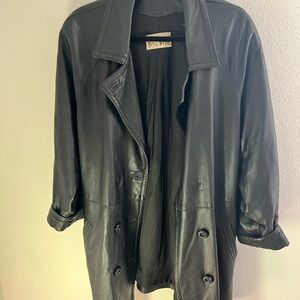 Vintage European Black Leather Jacket / Trench Coat